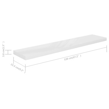 Raft de perete suspendat, alb extralucios, 120x23,5x3,8 cm, MDF - Img 6