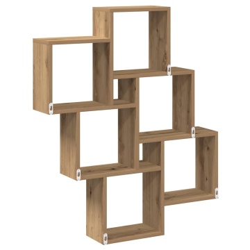 Raft perete cub, stejar artizanal, 78x15x93 cm, lemn prelucrat - Img 5