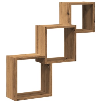 Rafturi cub perete stejar artizanal 68x15x68 cm, lemn prelucrat - Img 2