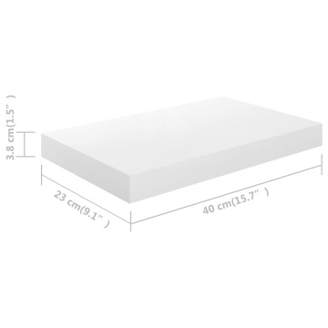 Rafturi de perete, 2 buc., alb extralucios, 40x23x3,8 cm, MDF - Img 7