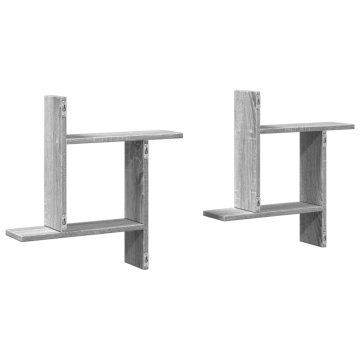 Rafturi de perete 2 buc. gri sonoma, 50x12x50 cm lemn prelucrat - Img 5
