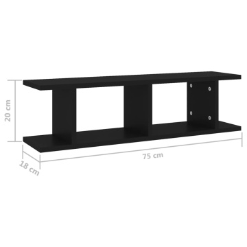Rafturi de perete, 2 buc., negru, 75x18x20 cm, lemn - Img 6
