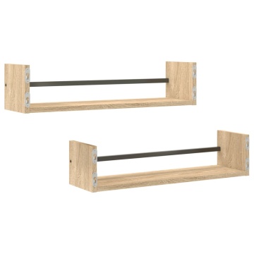 Rafturi de perete cu bare, 2 buc, stejar sonoma, 60x16x14 cm - Img 5