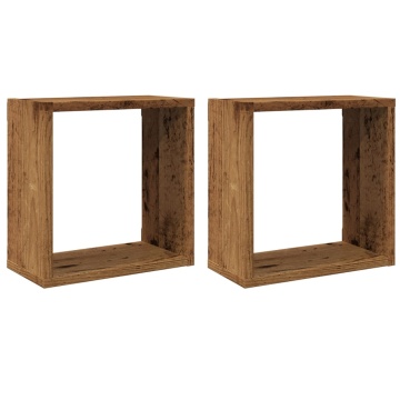 Rafturi de perete cub, 2 buc., lemn vechi, 30x15x30 cm lemn - Img 2