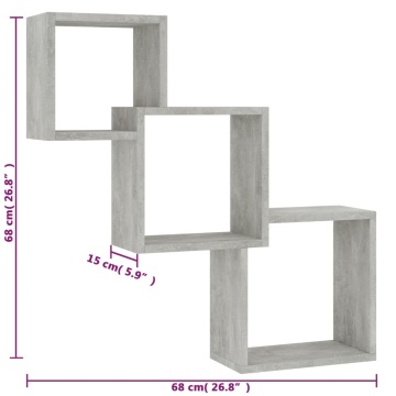 Rafturi de perete, cub, gri beton, 68x15x68 cm, lemn prelucrat - Img 5