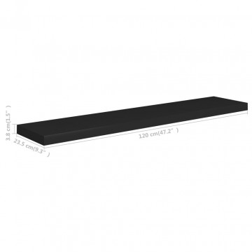 Rafturi de perete suspendate 2 buc., negru 120x23,5x3,8 cm, MDF - Img 7