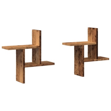 Rafturi perete, 2 buc., lemn vechi, 38x12x38 cm, lemn prelucrat - Img 2