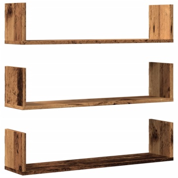 Rafturi perete, 3 buc., lemn vechi, 80x18x18 cm, lemn prelucrat - Img 2