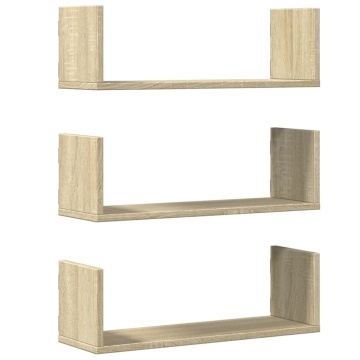 Rafturi perete 3 buc. stejar sonoma 58x18x18 cm lemn prelucrat - Img 2