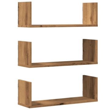 Rafturi perete 3buc. stejar artizanal 58x18x18cm lemn prelucrat - Img 2