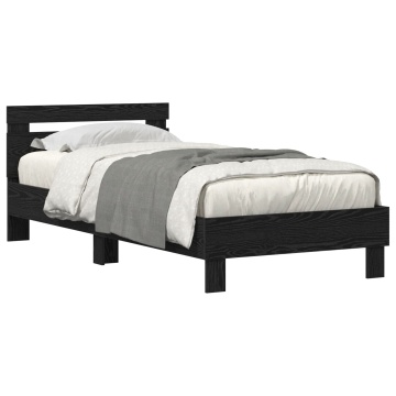 Rama de pat cu lumini LED Negru Stejar 75x190 cm Lemn Stratificat - Img 2