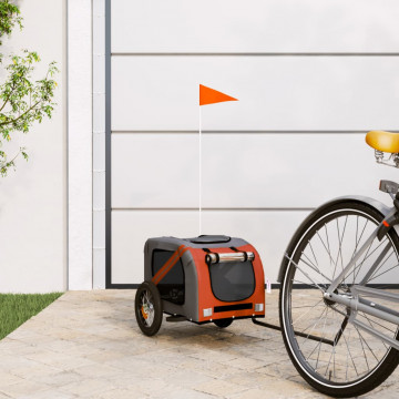 Remorcă de bicicletă câini portocaliu&gri textil oxford&fier - Img 1