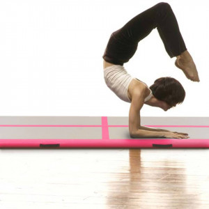 Saltea gimnastică gonflabilă cu pompă roz 400x100x10cm PVC - Img 8