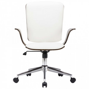 Scaun de birou rotativ, alb, piele ecologică și lemn curbat - Img 2