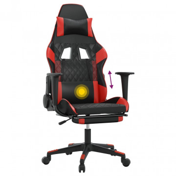 Scaun de gaming cu masaj/suport picioare, negru/roșu, piele eco - Img 7