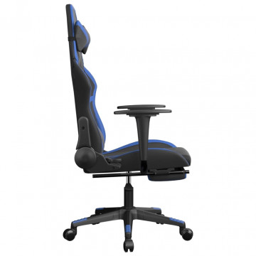 Scaun de gaming cu suport picioare, negru/albastru, piele eco - Img 4
