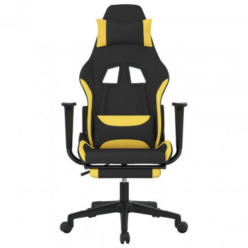 Scaun de gaming cu suport picioare, negru și galben, textil - Img 3