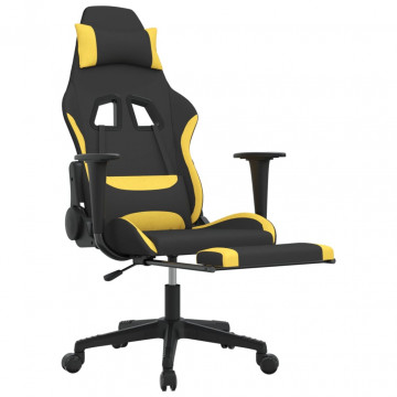 Scaun de gaming cu suport picioare, negru și galben, textil - Img 5
