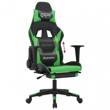 Scaun de gaming cu suport picioare negru/verde, piele ecologică - Img 7