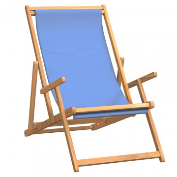 Scaun de plajă pliabil, albastru, lemn masiv de tec - Img 2