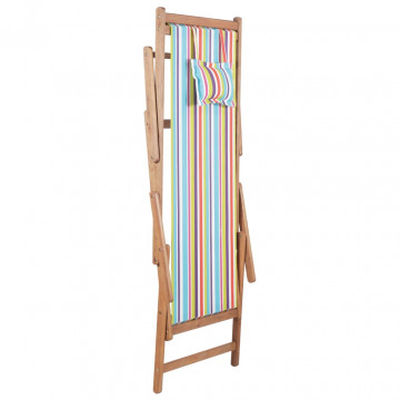 Scaun de plajă pliabil, multicolor, textil și cadru din lemn - Img 3
