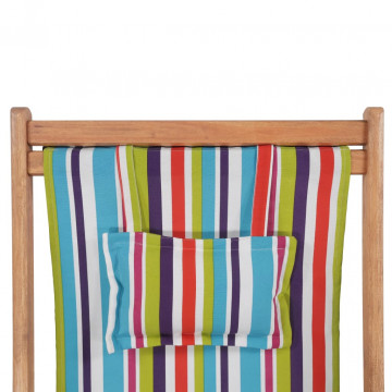 Scaun de plajă pliabil, multicolor, textil și cadru din lemn - Img 5