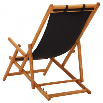Scaun de plajă pliabil, negru, lemn masiv de eucalipt, textil - Img 3