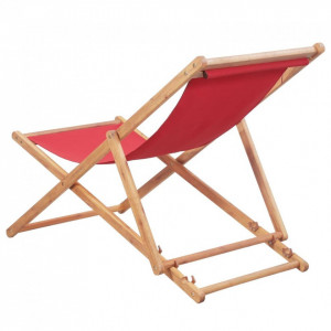 Scaun de plajă pliabil, roșu, textil și cadru din lemn - Img 3