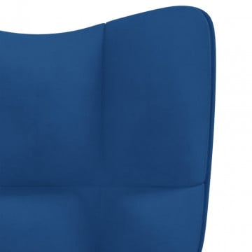 Scaun de relaxare cu taburet, albastru, catifea - Img 6