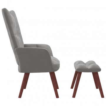 Scaun de relaxare cu taburet, gri deschis, catifea - Img 3