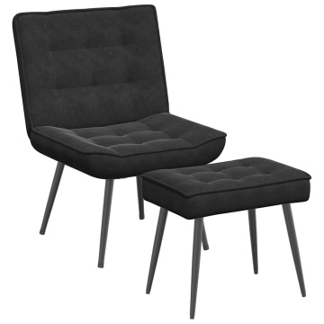 Scaun de relaxare cu taburet, negru, catifea - Img 2