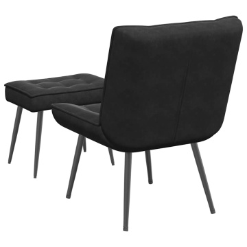 Scaun de relaxare cu taburet, negru, catifea - Img 7