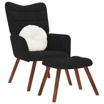 Scaun de relaxare cu taburet, negru, catifea - Img 1