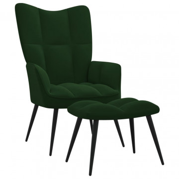 Scaun de relaxare cu taburet, verde închis, catifea - Img 1