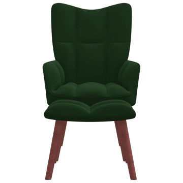 Scaun de relaxare cu taburet, verde închis, catifea - Img 2