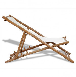 Scaun din lemn de bambus și pânză - Img 5