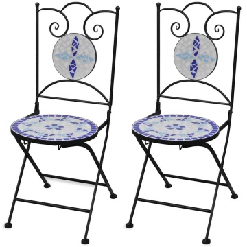 Scaune bistro pliante, 2 buc., albastru și alb, ceramică - Img 1