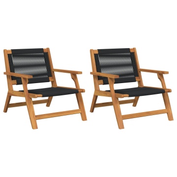 Scaune de grădină 2 pcs Negre 67x77x73 cm Lemn masiv de acacia - Img 2