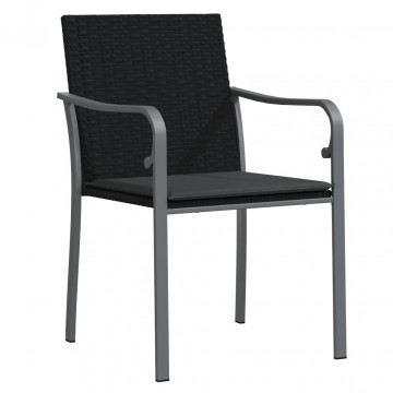 Scaune de grădină cu perne 4 buc. negru 56x59x84 cm poliratan - Img 3