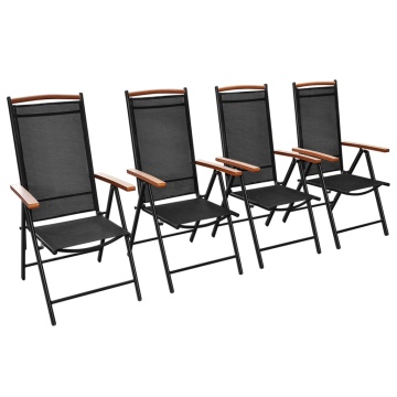 Scaune pliante de grădină, 4 buc., negru, aluminiu și textilenă - Img 2