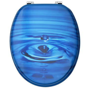 Scaune WC cu capac, 2 buc., albastru, MDF, model strop de apă - Img 8