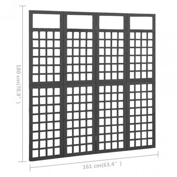 Separator cameră cu 4 panouri negru 161x180 cm nuiele lemn brad - Img 5