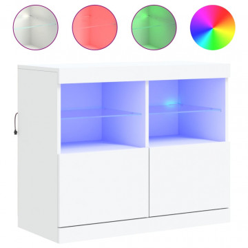 Servantă cu lumini LED, alb, 81x37x67 cm - Img 2