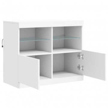 Servantă cu lumini LED, alb, 81x37x67 cm - Img 6