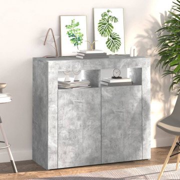 Servantă cu lumini LED, gri beton, 80x35x75 cm - Img 8