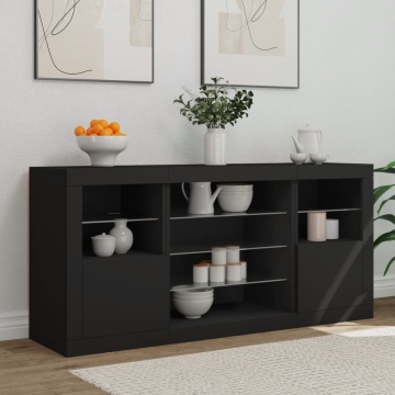 Servantă cu lumini LED, negru, 142,5x37x67 cm - Img 3