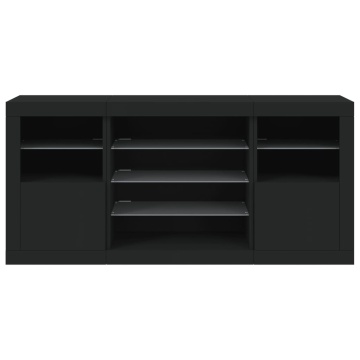 Servantă cu lumini LED, negru, 142,5x37x67 cm - Img 5