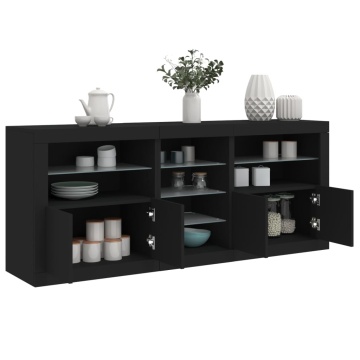 Servantă cu lumini LED, negru, 181,5x37x67 cm - Img 1