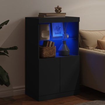 Servantă cu lumini LED, negru, 60,5x37x100 cm - Img 4