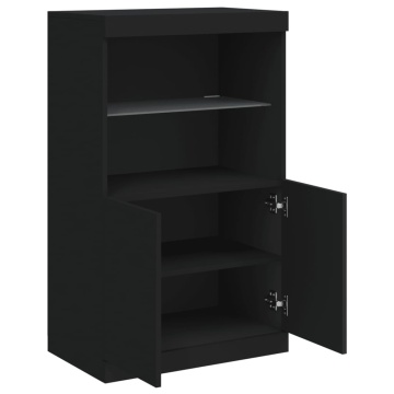 Servantă cu lumini LED, negru, 60,5x37x100 cm - Img 6